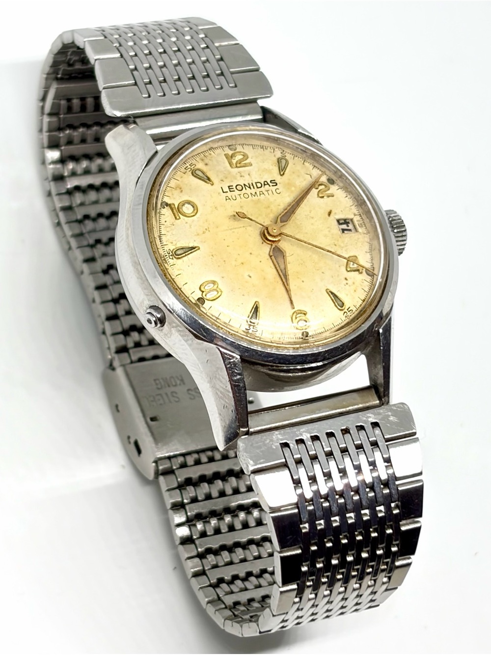 Vintage WORKING Leonidas Automatic Silver Tone 17 Jewel RARE Swiss Mens Watch